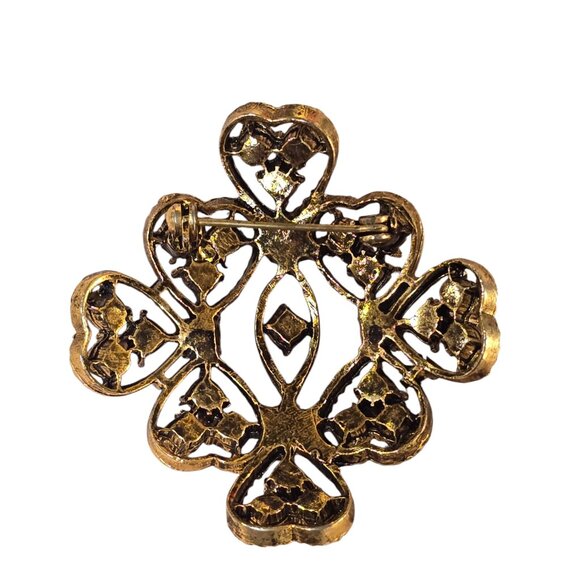 Vintage Dark Gold Turquoise Purple Crystal Dome Brooch - Picture 2 of 3